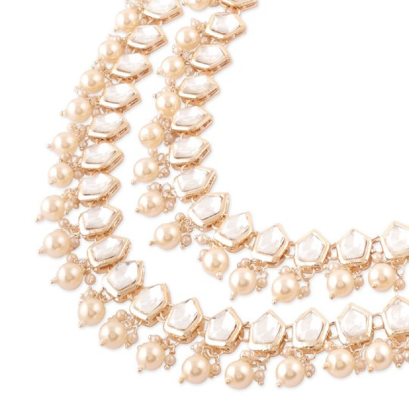 Gold Plated Kundan Studded & Pearls Beaded Jewellery Set
